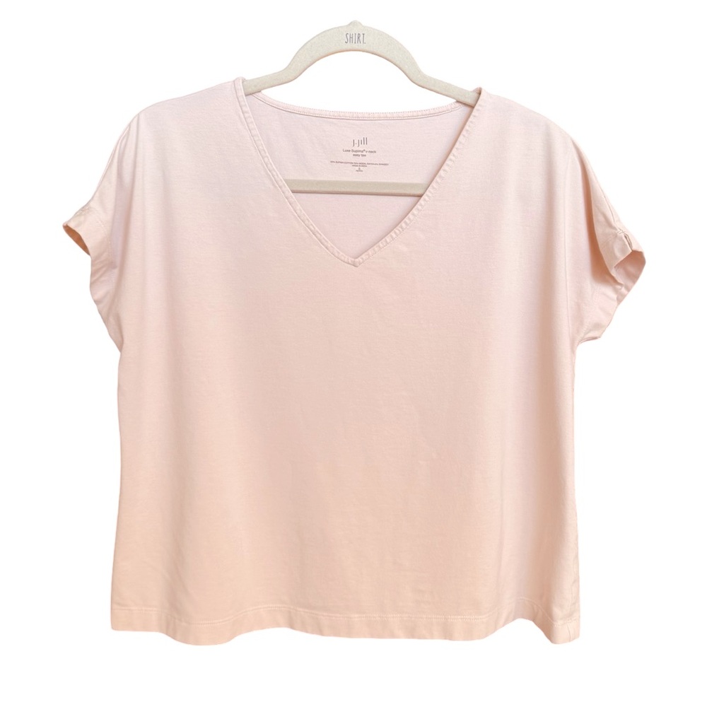 J. Jill Luxe Supima Easy Tee Light Pink/Peach V-Neck Cap Sleeve Size SP